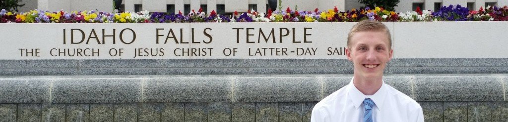 page hero, Landon in front of the Idaho Falls Temple